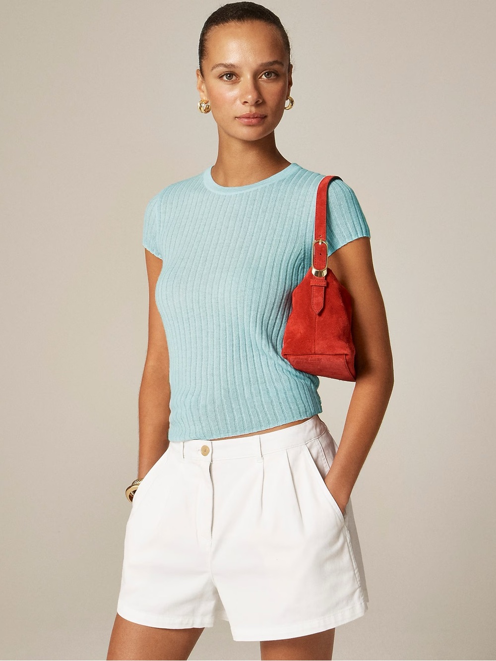 J Crew New Ribbed Featherweight Cashmere T Shirt Size S